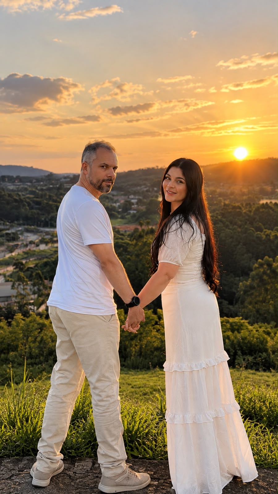 Fábio e Juliana caminhando de mãos dadas