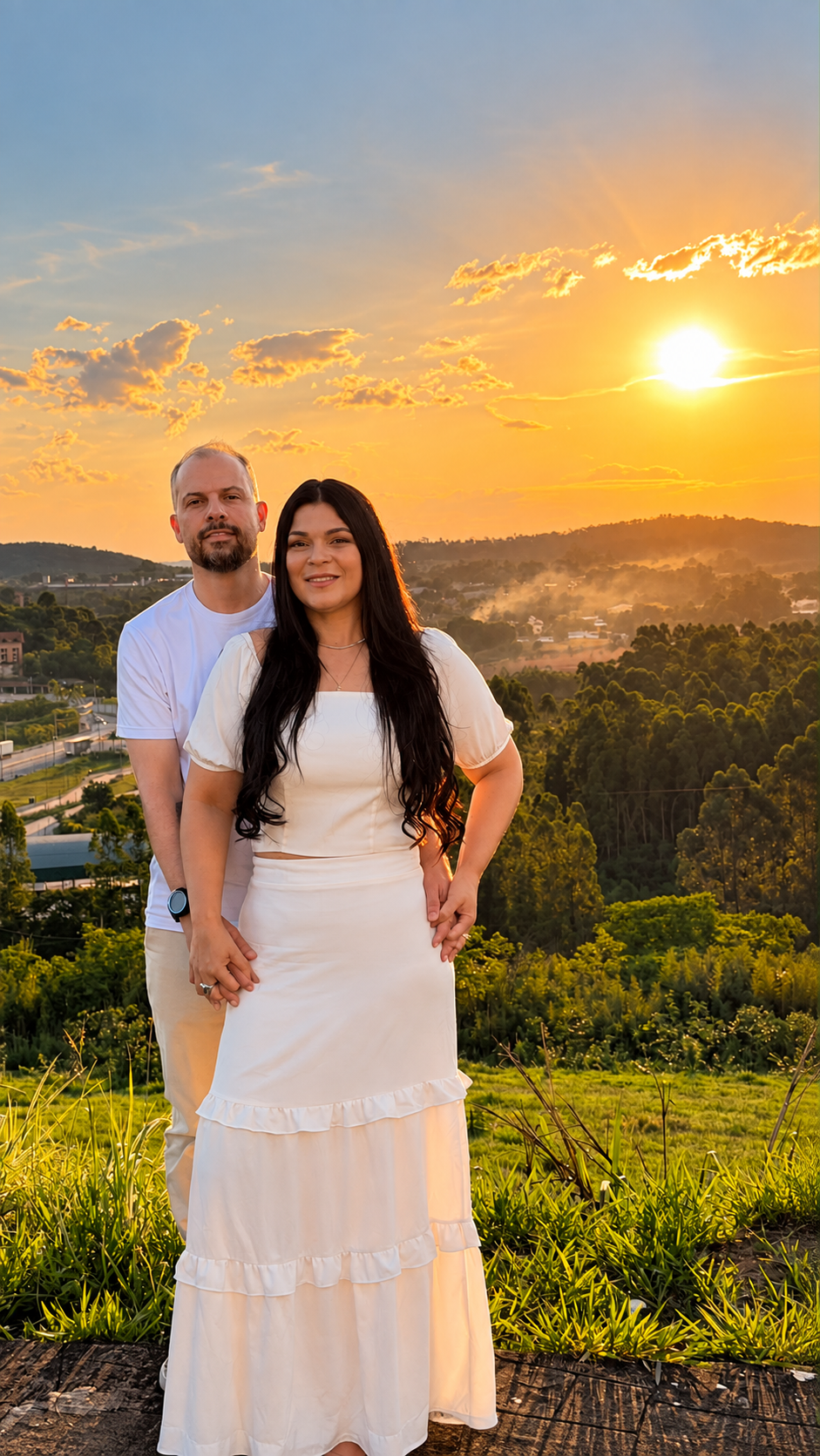 Fábio e Juliana ao pôr do sol